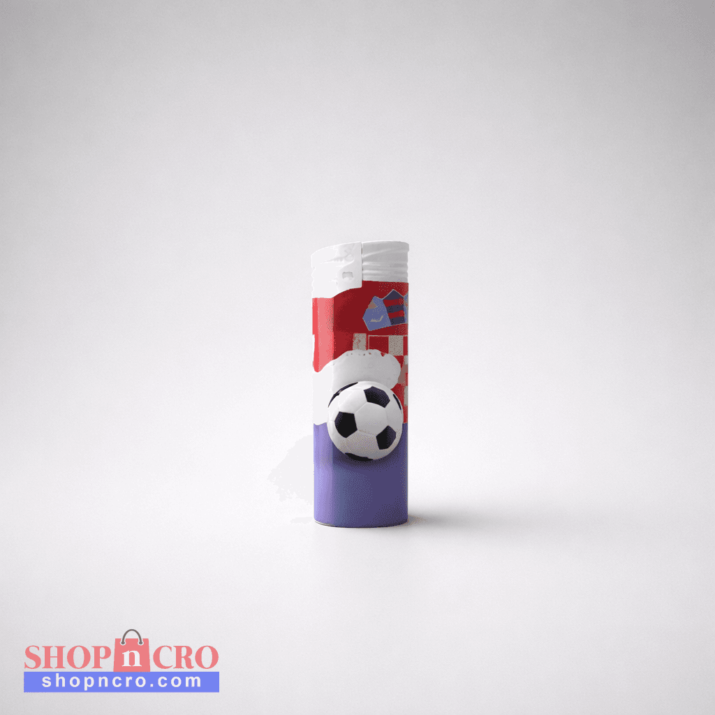 Lighter Croatia Soccer Ball Cylindrical container with a soccer ball design on a white background