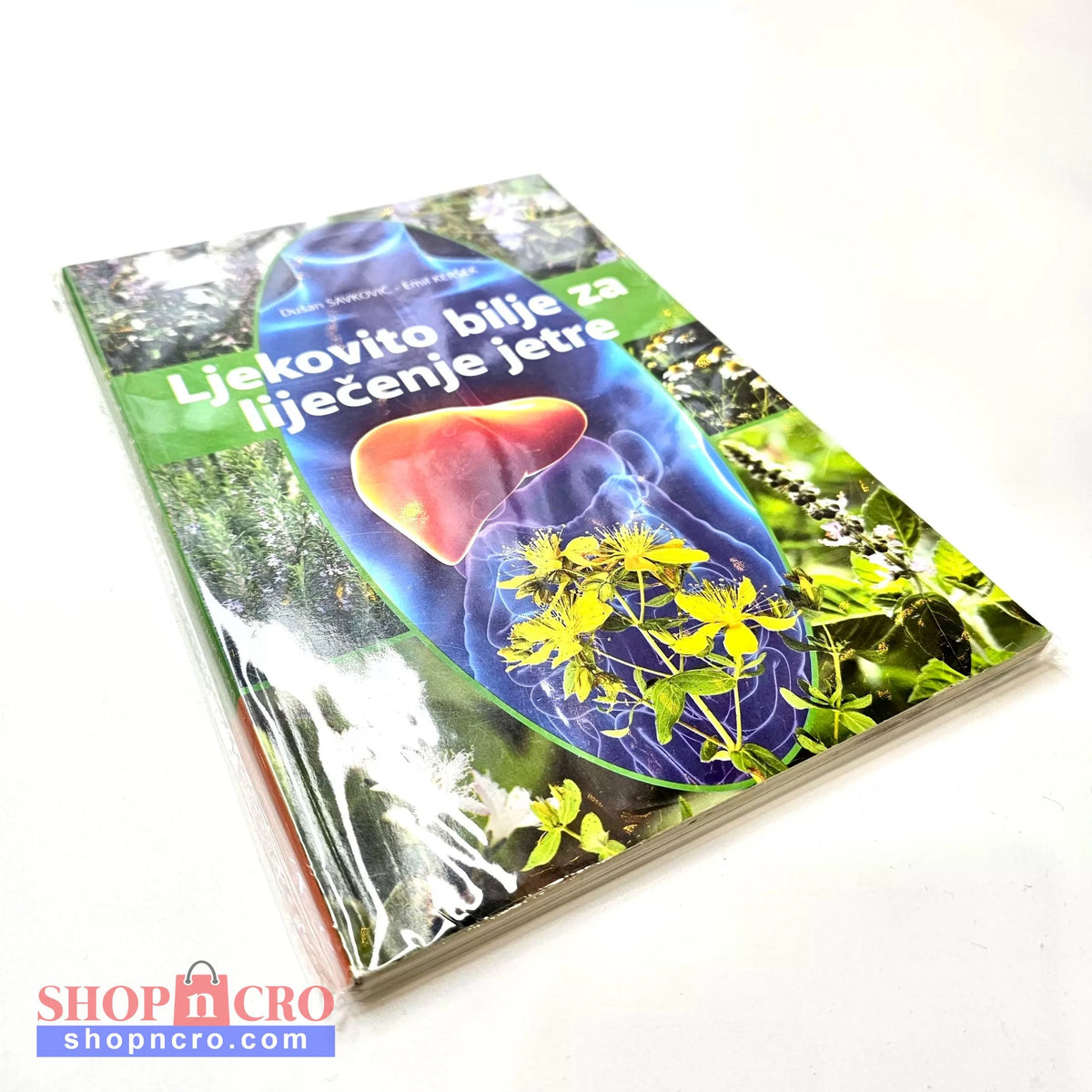 Ljekovito Bilje Za Liječenje Jetre Book cover with liver illustration and greenery on a white background