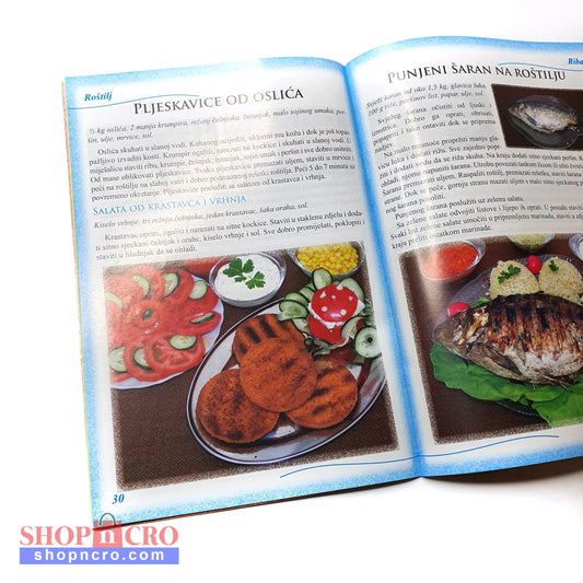 Naš Najljepši - Roštilj Open cookbook showing recipes with images of food on a white background
