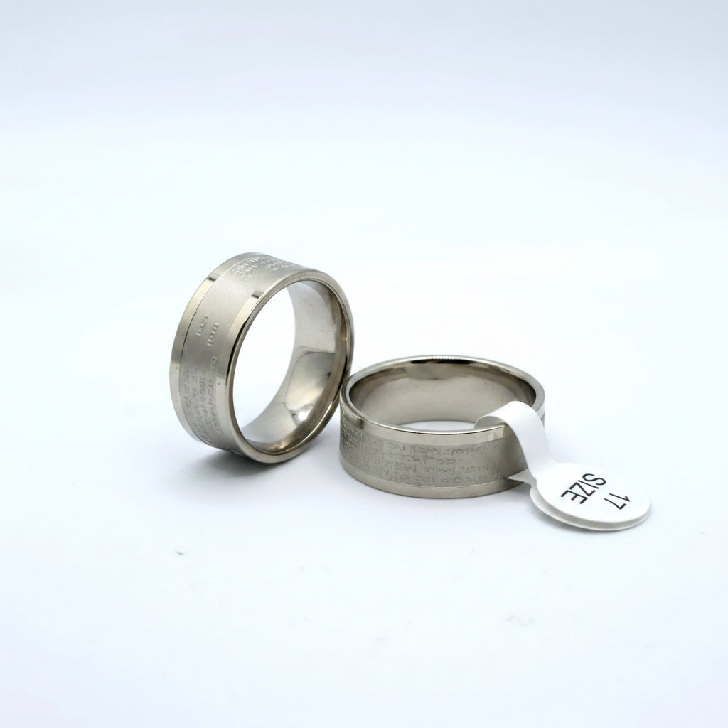 Oče Naš Ring – Silver Finish (17 – 22 Sizes) Silver ring with a pointed design on a white background