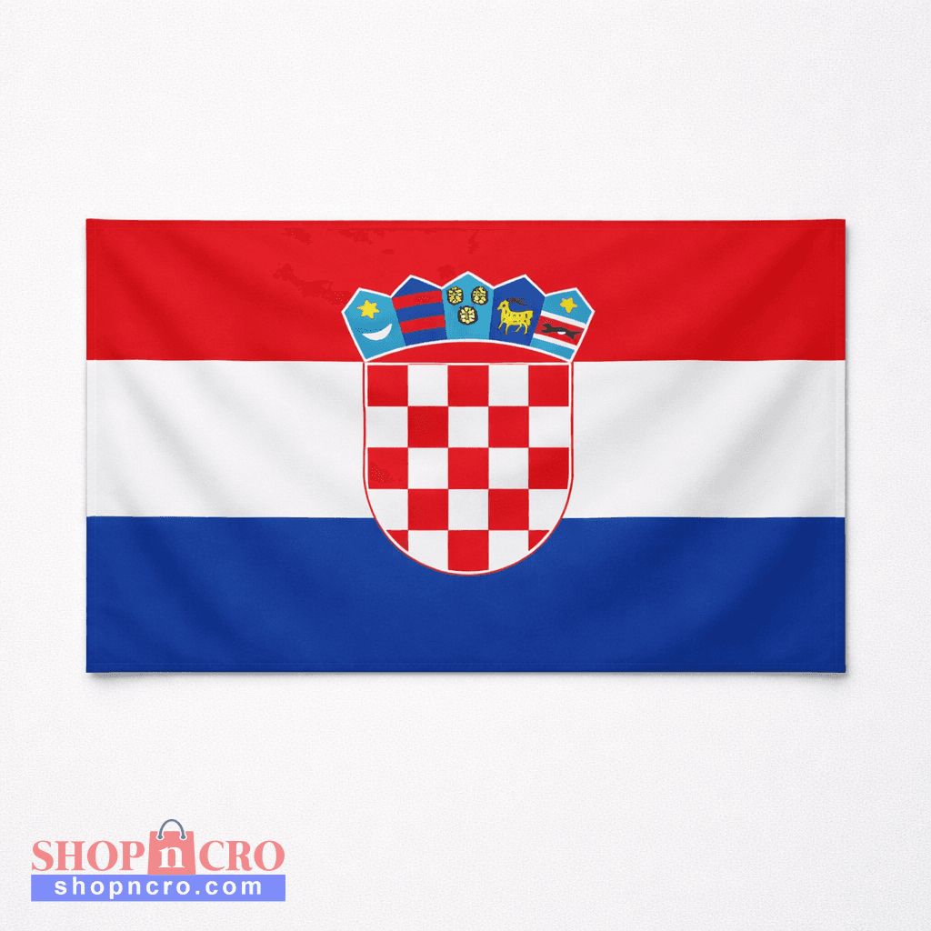 Official Croatian Flag 150cm x 90cm Flag of Croatia with red, white, and blue colors and a central coat of arms.
