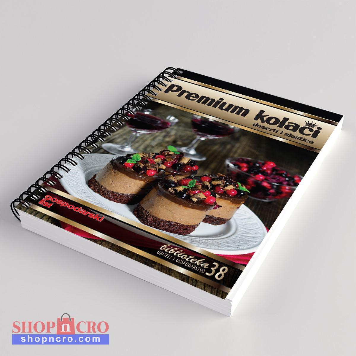 PREMIUM KOLAČI – Deserti i Slastice Book cover with images of cakes and text about premium cakes on a gray background