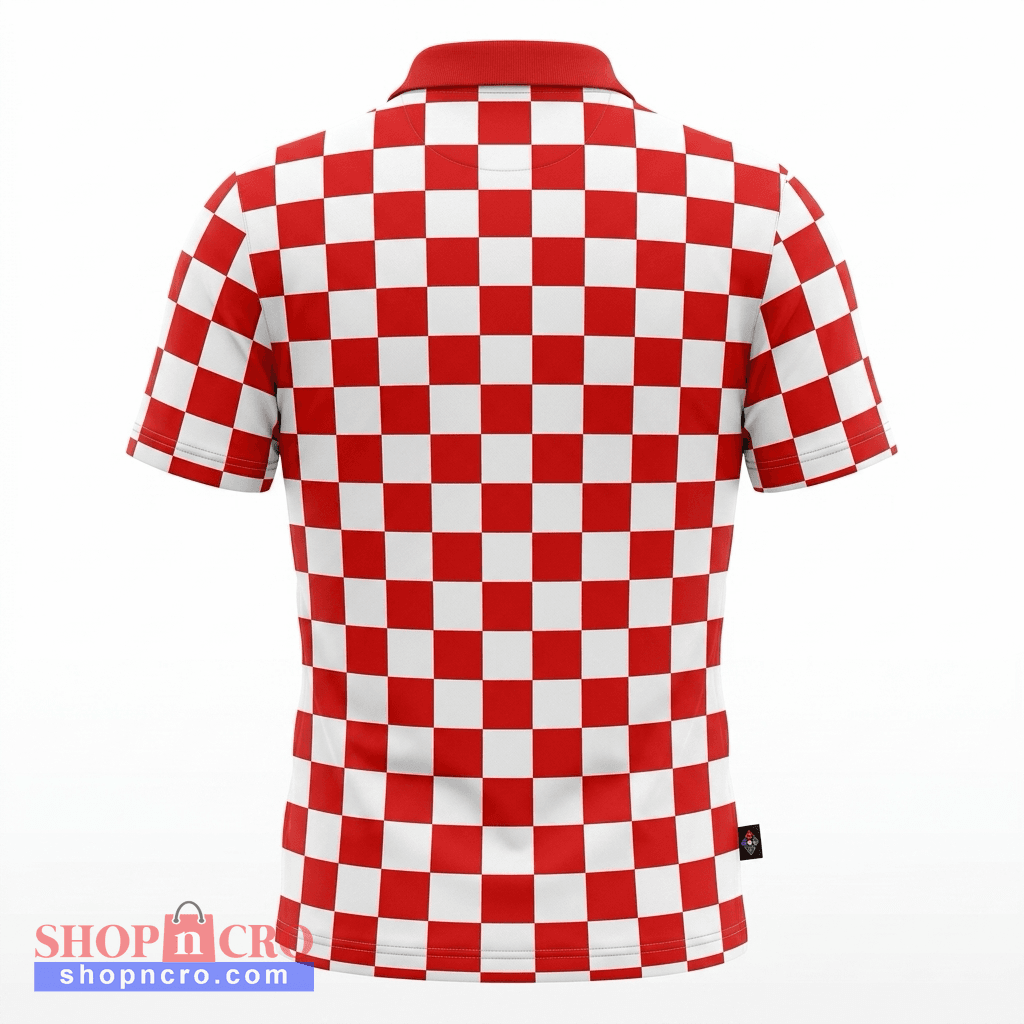 Polo Shirt Croatia Red and white checkered shirt on a white background