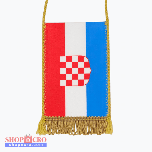 Prvo Bijelo Polje Big Car Flag. Handbag with Croatian flag design on a white background