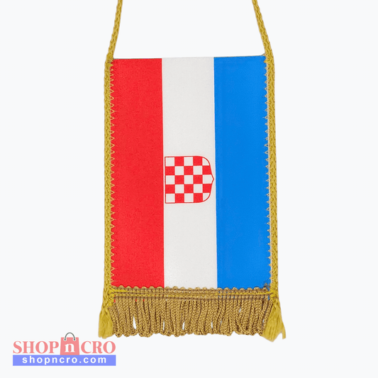 Prvo Bijelo Polje Small Car Flag. Handbag with a design resembling the Croatian flag on a white background