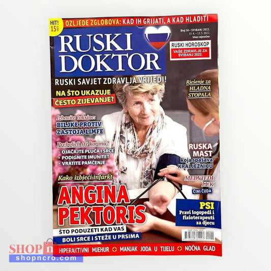 Ruski Doktor Magazine Croatian Magazine cover of 'Ruski Doktor' with an elderly woman and text in Croatian.