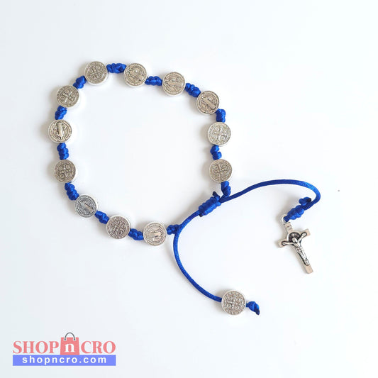 Saint Benedict Adjustable Bracelet with Cross (Blue)