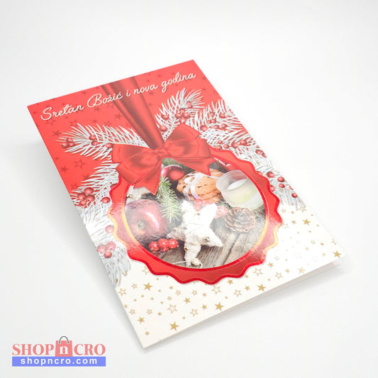 Sretan Božić Red Bauble Christmas Greeting Card