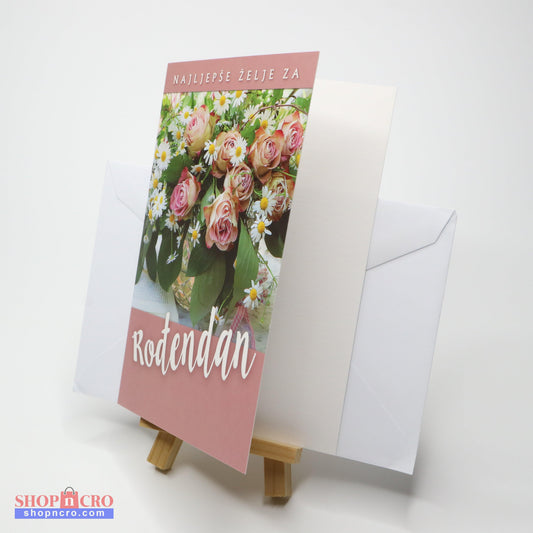 Sretan Rođendan Roses Birthday Card Greeting card with floral design and 'Rodendan' text on a white background
