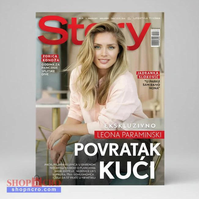 Story Magazine Magazine cover with a woman on the front, featuring text in a foreign language. Subscriptions