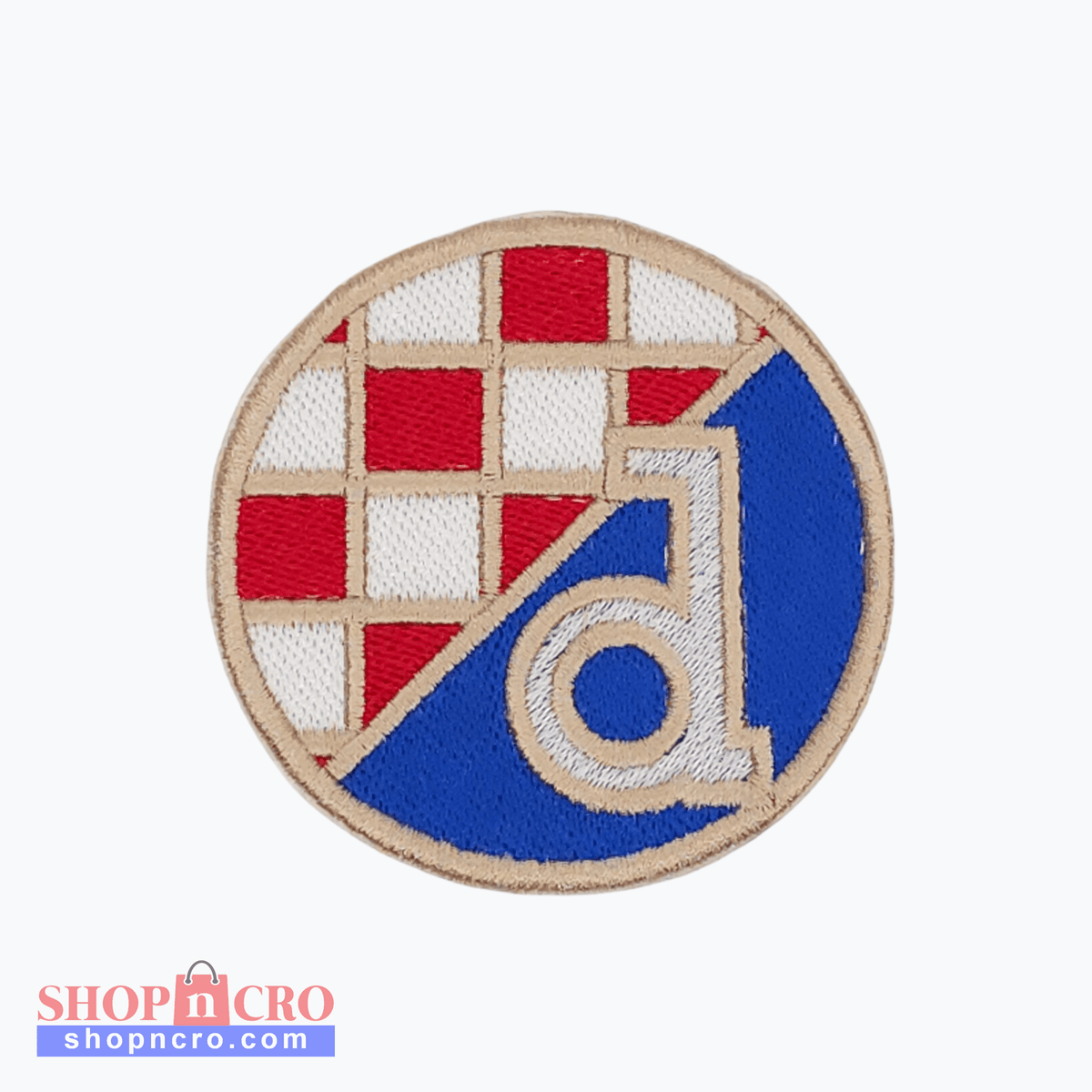 Dinamo Large Clothes Patch. Circular patch with red, white, and blue design on a white background