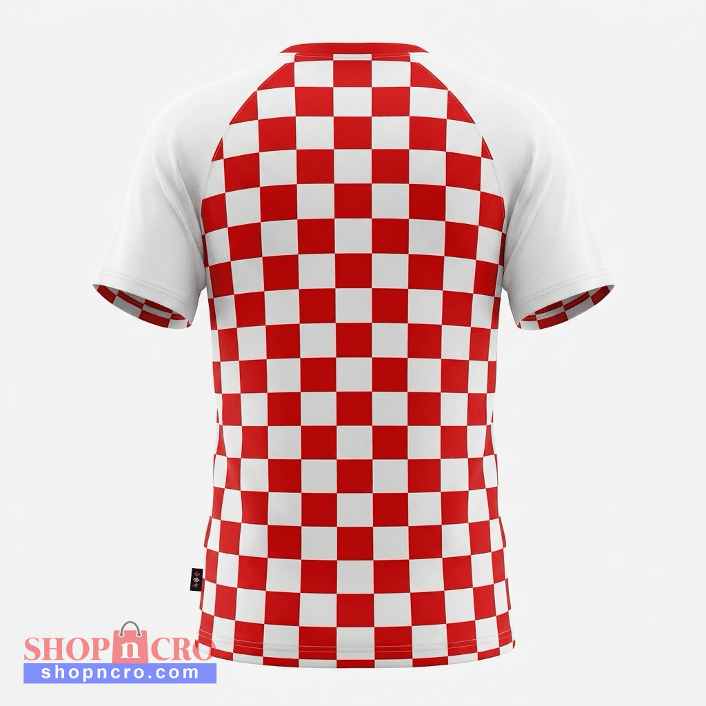 T-shirt Croatia Red and white checkered shirt on a light gray background