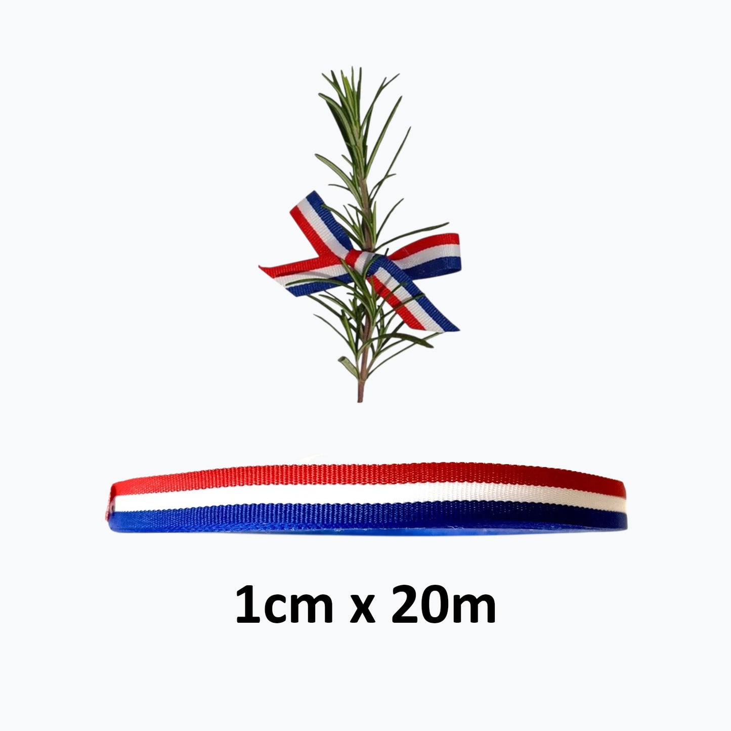 Traka Trobojnica Ribbon 1cm x 20m Ribbon with a rosemary sprig and a flag pattern on a white background