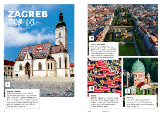 Welcome to Zagreb – The Capital of Croatia (Travel Guide) Magazine layout featuring Zagreb with images and text on a white background