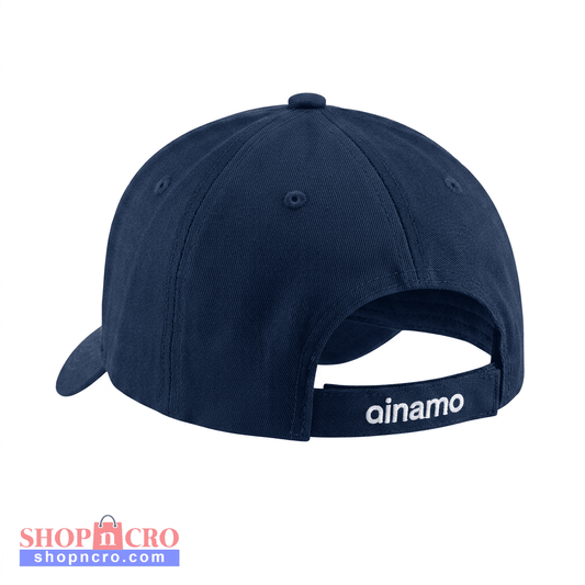 A navy blue baseball cap shown from the back, featuring a curved brim and an adjustable strap with the brand name 'ainamo' printed in white. Baseball Cap Dinamo Zagreb in Navy Blue shopncro