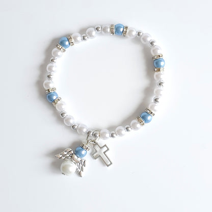 Bracelet Blue & White Angel Cross