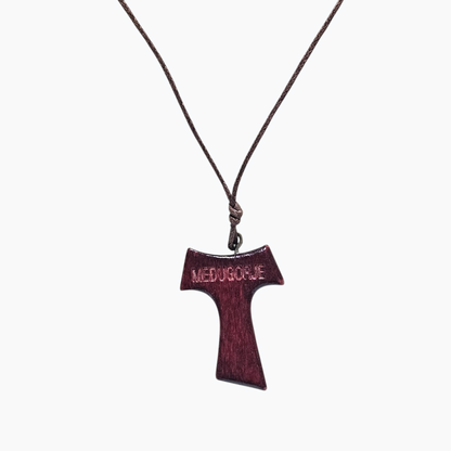Traditional Međugorje Necklace (Large) Engraved Dark Wood