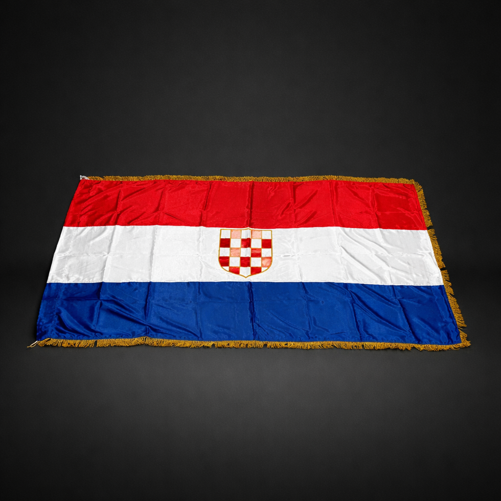 Croatian Historic Silk Flag Prvo Bijelo Polje 200cm by 100cm Flag of Croatia on a black background