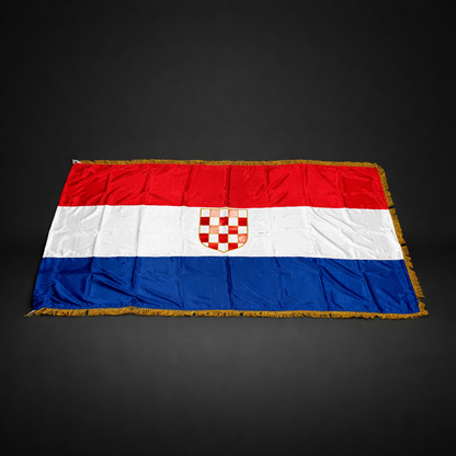 Croatian Historic Silk Flag Prvo Bijelo Polje 200cm by 100cm Flag of Croatia on a black background