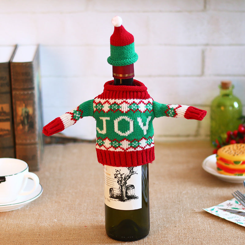 Christmas Bottle Cover – Knitted Sweater & Hat Set (Tree, Joy, Reindeer & Snowman)