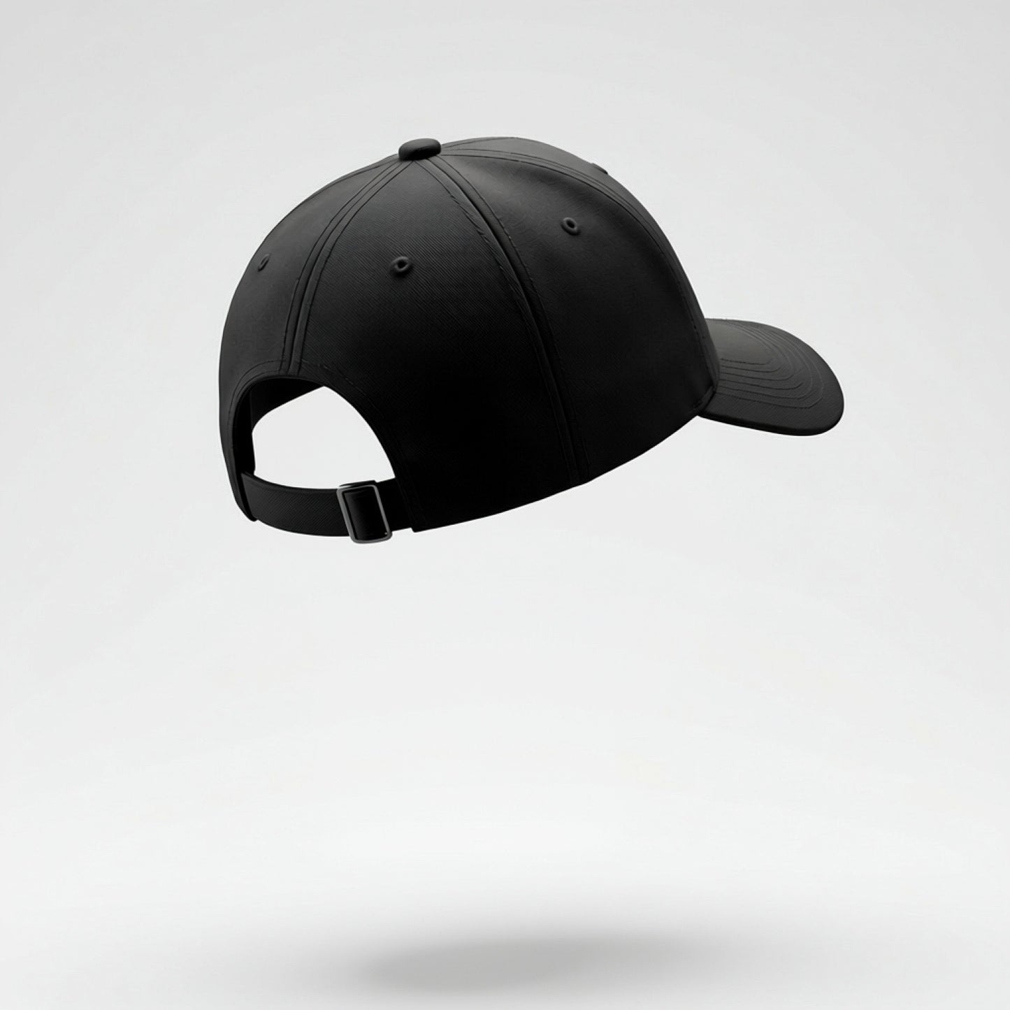 Black baseball cap on a light gray background