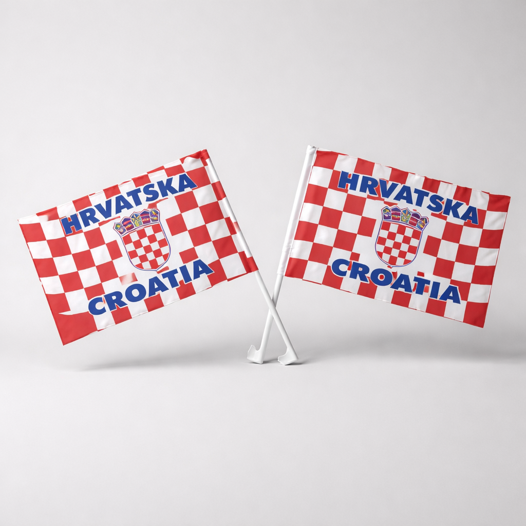 Car Window Flag Croatia - set of 2 Two Croatian flags with a checkered pattern on a white background