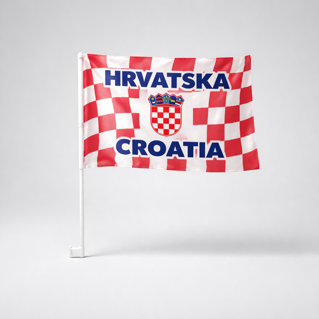 Car Window Flag Croatia - set of 2 Croatian flag with 'Hrvatska' and 'Croatia' text on a white background