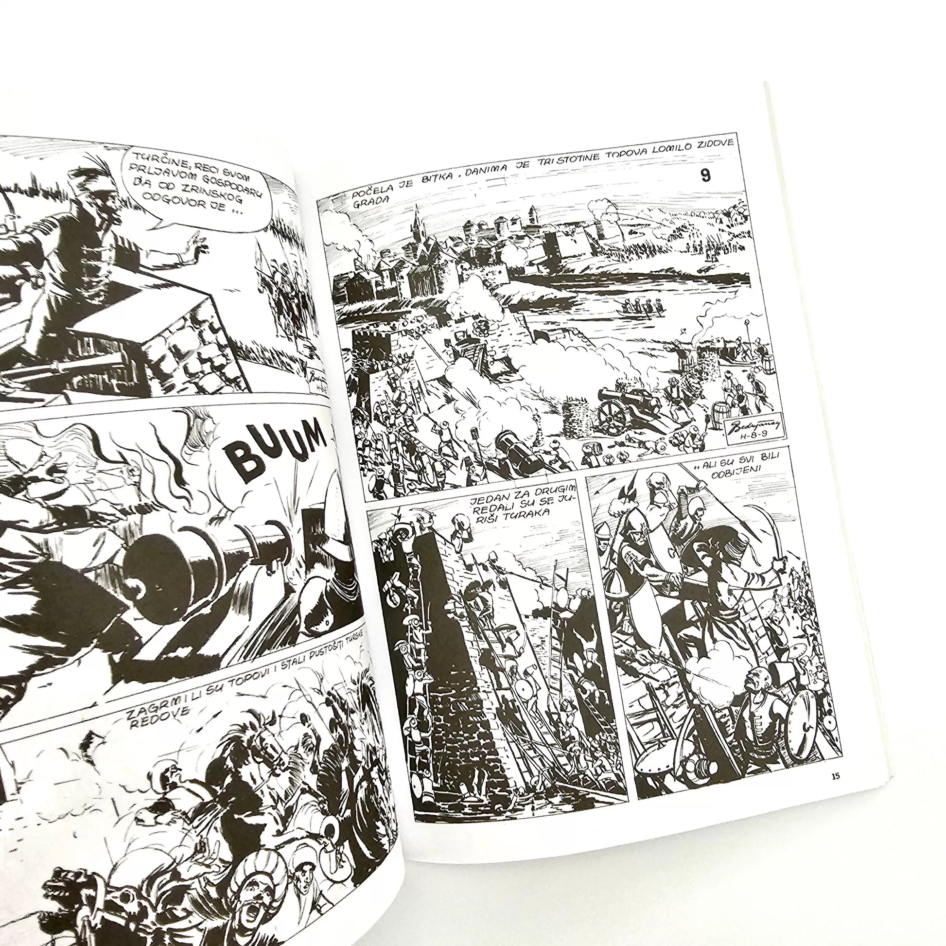 Croatian History in Comics – Uskočka Krv (Croatian Language Comic) Comic book pages with black and white illustrations on a white background shopncro