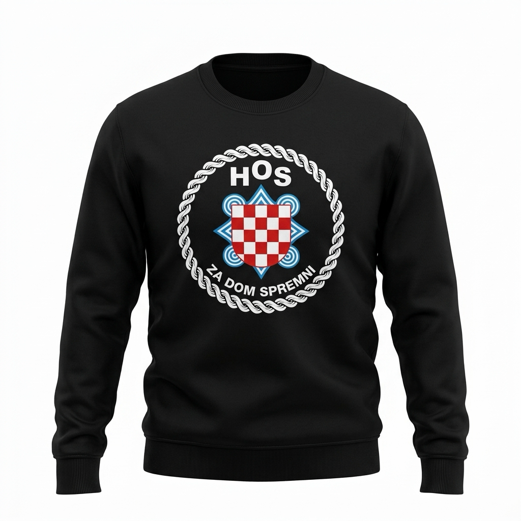 HOS Long Sleeve Top in Black Black sweatshirt with a logo and text on a white background