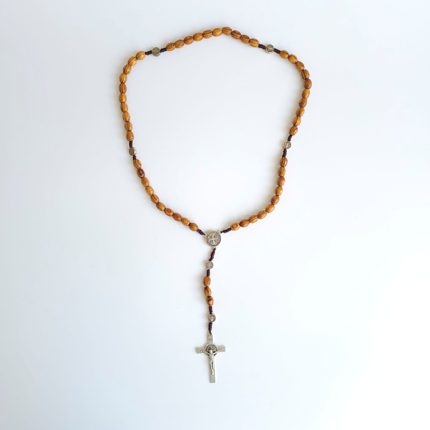 Handcrafted Wooden Saint Benedict Rosary – Gold‑Tone Crucifix & Medals