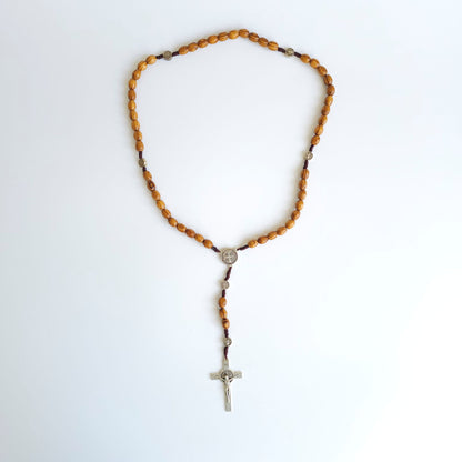 Handcrafted Wooden Saint Benedict Rosary – Gold‑Tone Crucifix & Medals