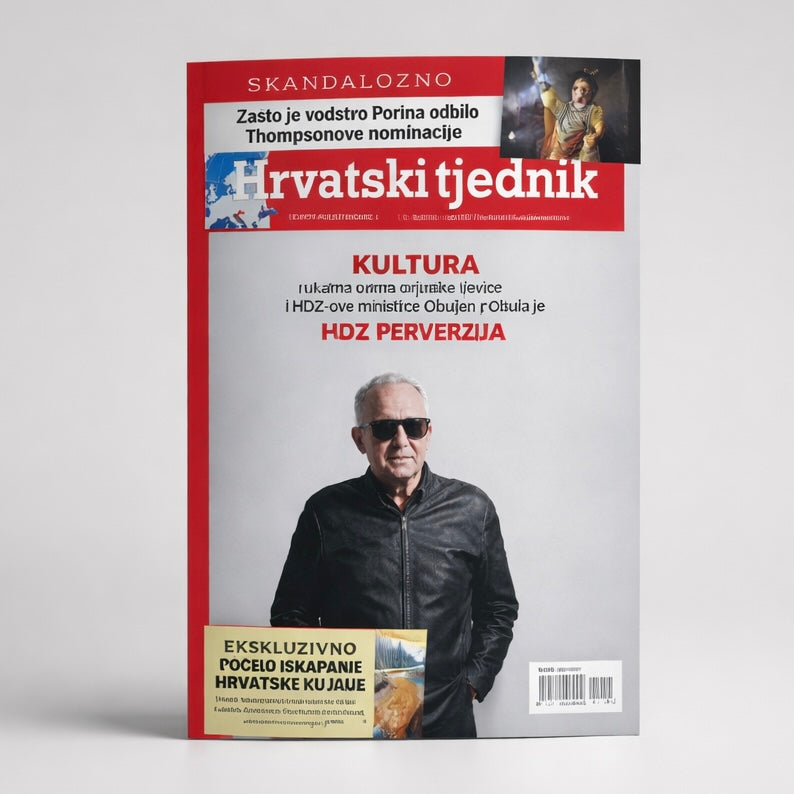 Hrvatski Tjednik Magazine on Sale! Croatian Magazine cover with a person wearing sunglasses and text in a foreign language