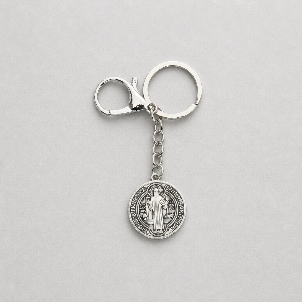 Keyring Saint Benedict Medal in Silver