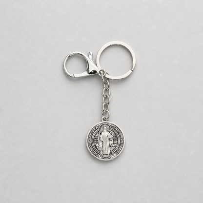 Keyring Saint Benedict Medal in Silver