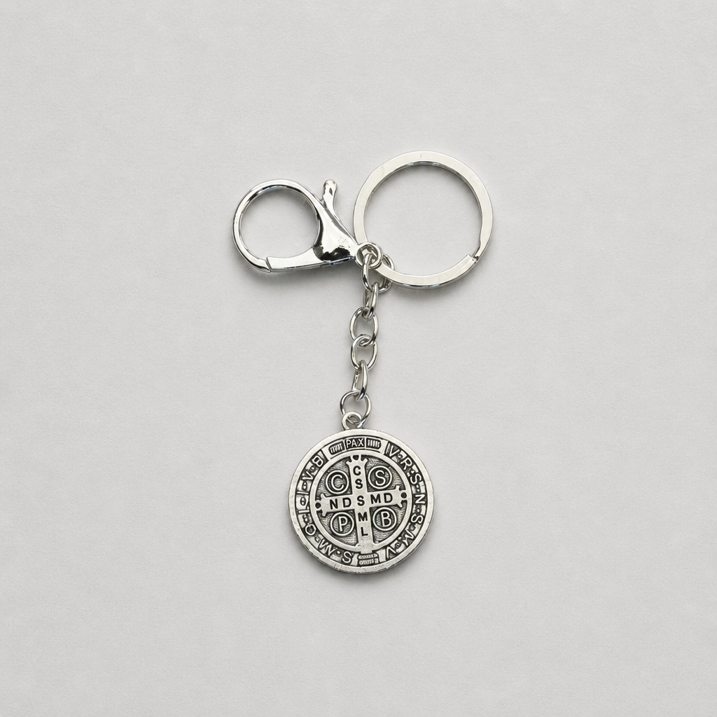 Keyring Saint Benedict Medal in Silver