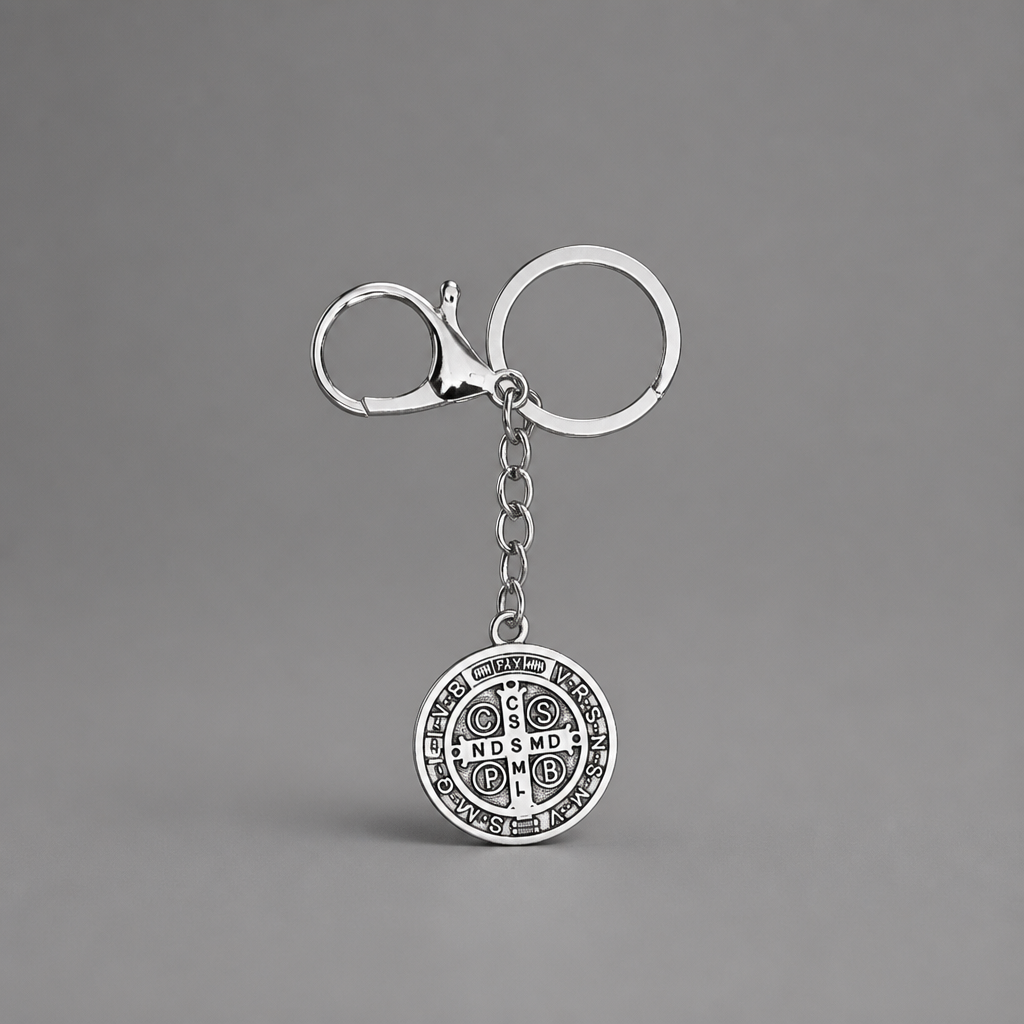 Keyring Saint Benedict Medal in Silver