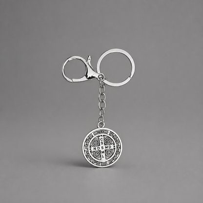 Keyring Saint Benedict Medal in Silver