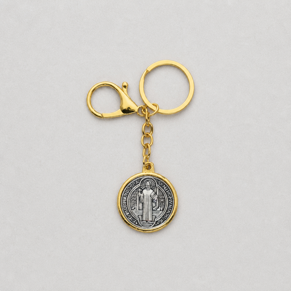 Keyring Saint Benedict Medal in Gold