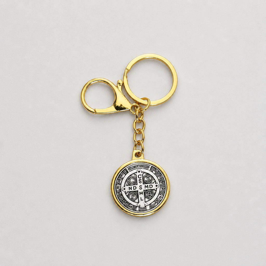 Keyring Saint Benedict Medal in Gold