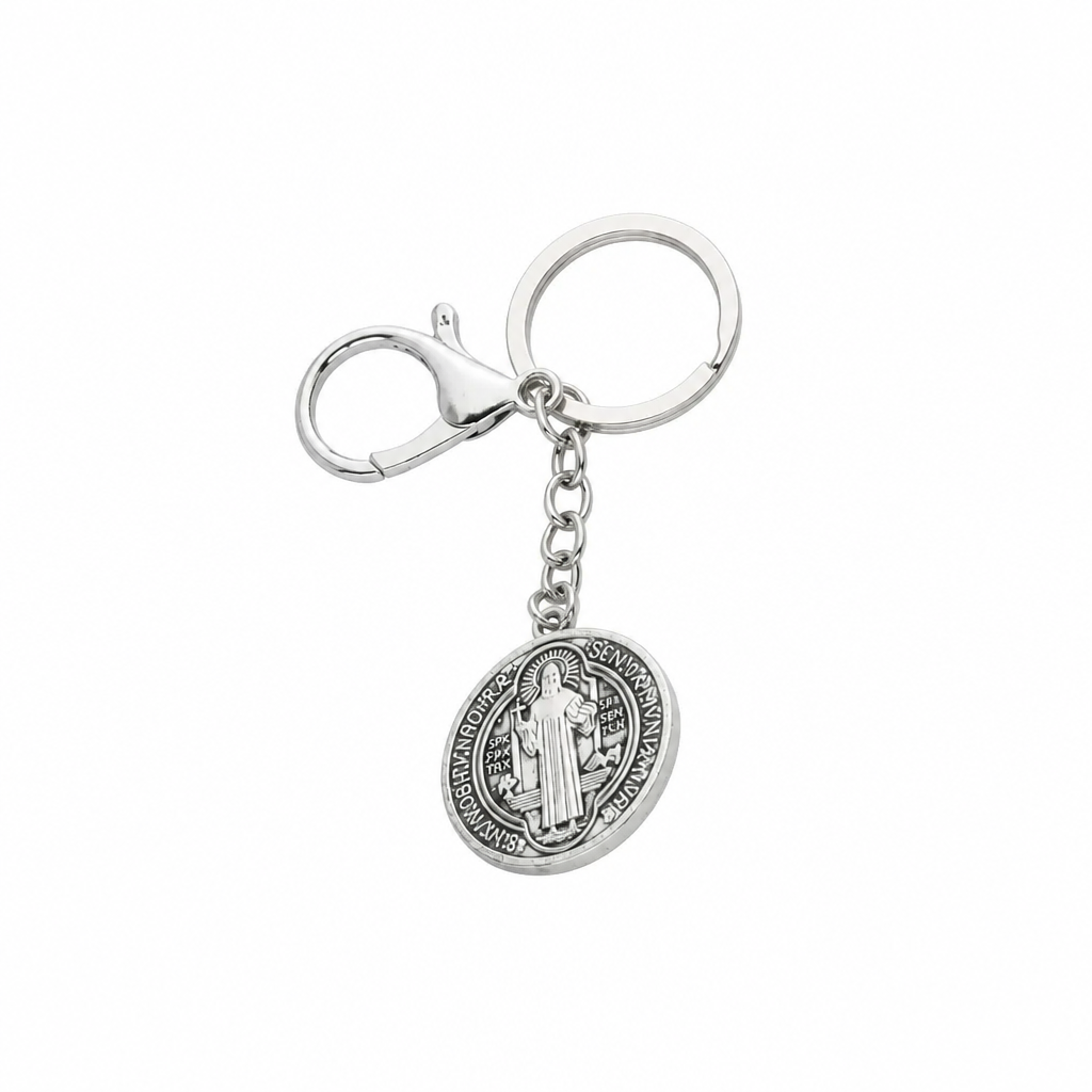 Keyring Saint Benedict Medal in Silver