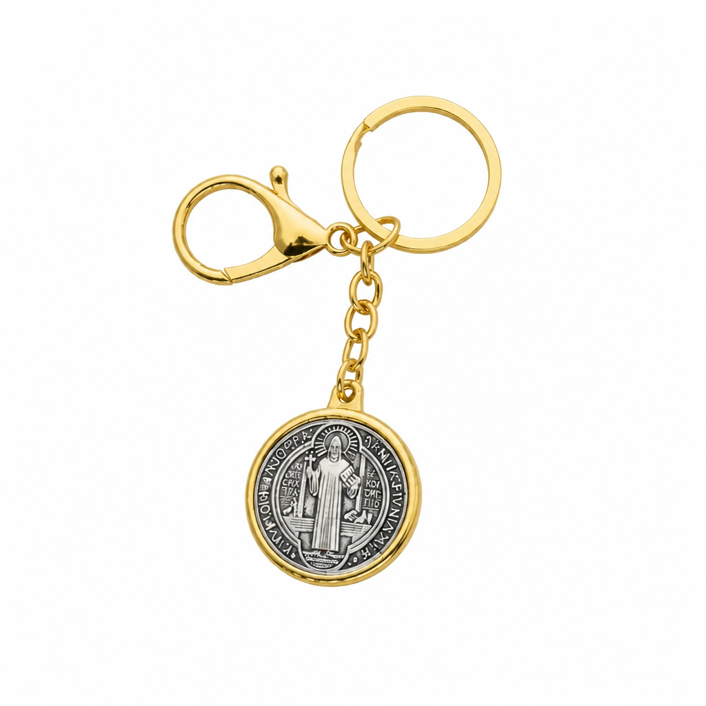 Keyring Saint Benedict Medal in Gold