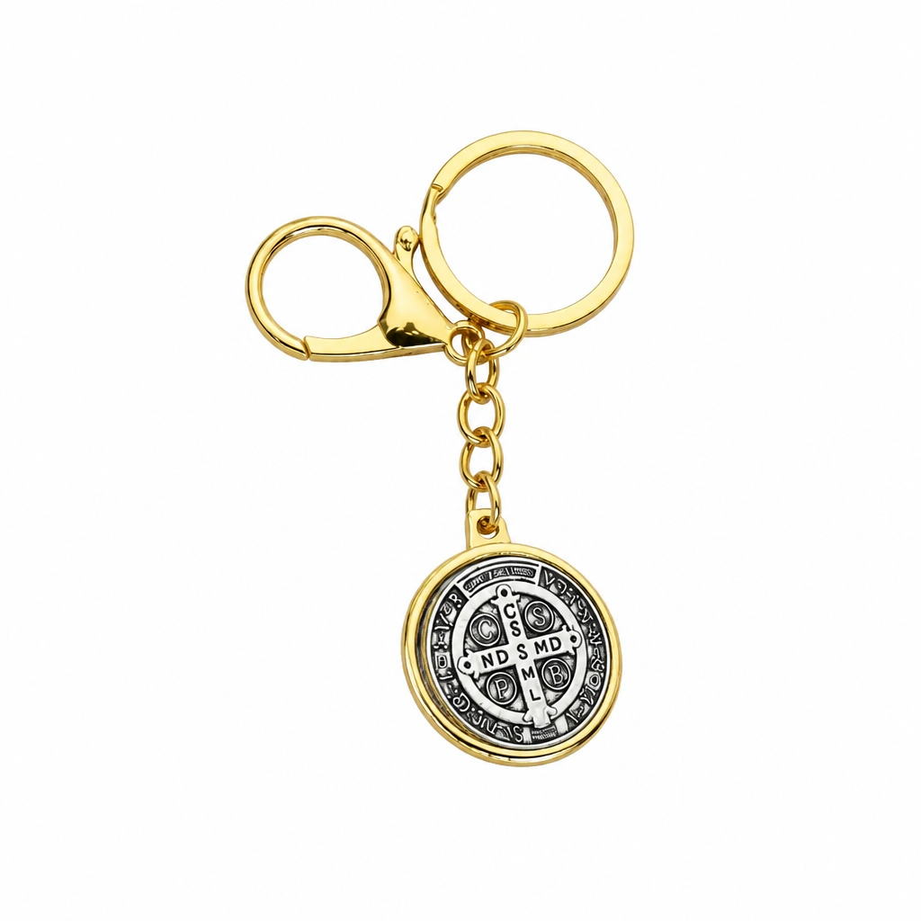 Keyring Saint Benedict Medal in Gold