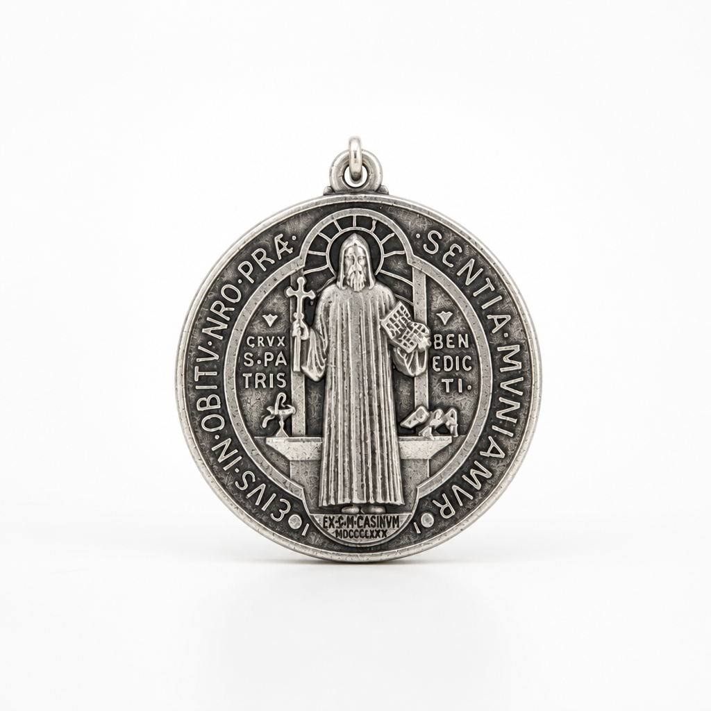 St. Benedict Medal | Large Silver Pendant + Necklace or Pendant only