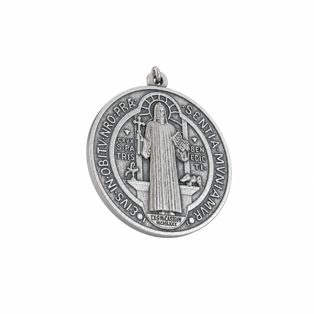St. Benedict Medal | Large Silver Pendant + Necklace or Pendant only