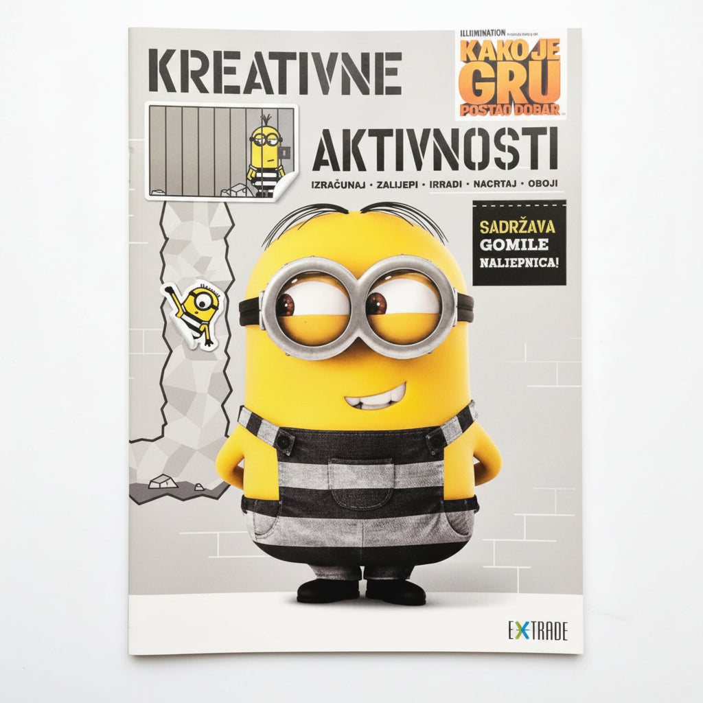 Kako Je GRU Postao Dobar: Kreativne Aktivnosti – Naljepnice Book cover with a yellow character in a striped outfit on a white background
