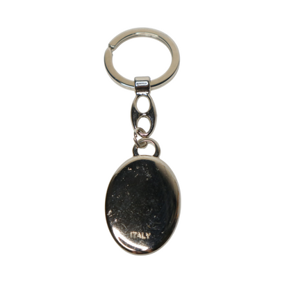 Keyring Saint Anthony of Padua – Silver-Tone Religious Medal (oval) Silver keychain with oval pendant on a white background