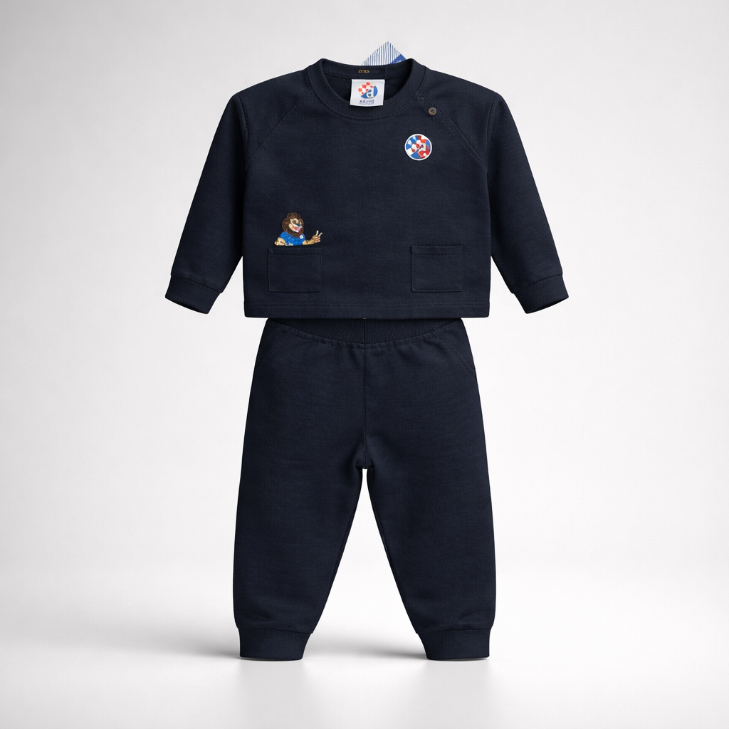 Kids Set Dinamo (Top + Bottom) Navy blue children's outfit with embroidered designs on a white background
