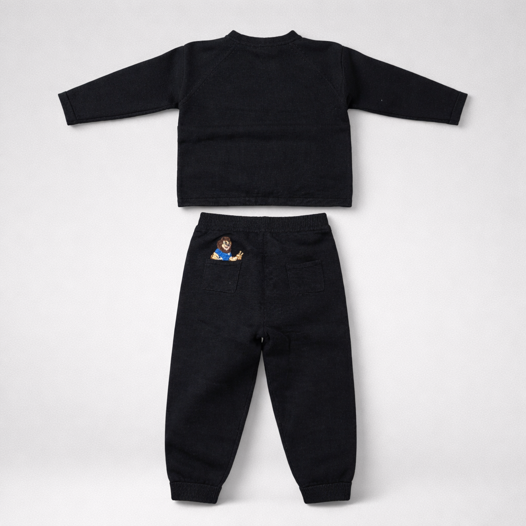 Kids Set Dinamo (Top + Bottom) Black children's outfit with long-sleeve top and pants on a white background