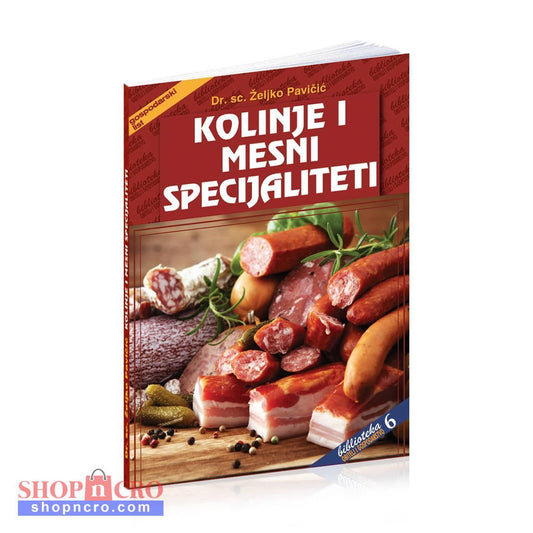 Kolinje i Mesni Specijaliteti Book cover of 'Kolinje i mesni specijaliteti' with images of cured meats on a wooden board.