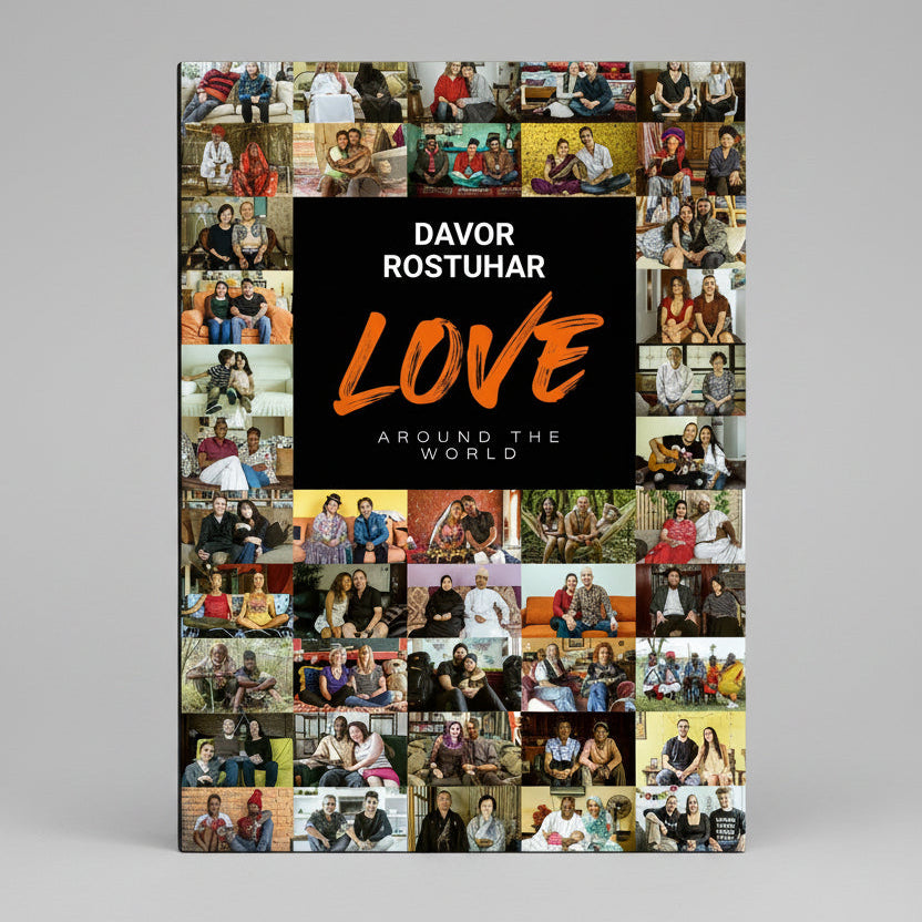 Love Around the World – Book + DVD (English) Collage of people with 'Love Around the World' and Davor Rostuhar text overlay